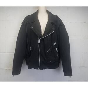 Vtg 80s Yves Saint Laurent Biker Jacket Denim Jacket Chunky Zippers  Lg B13
